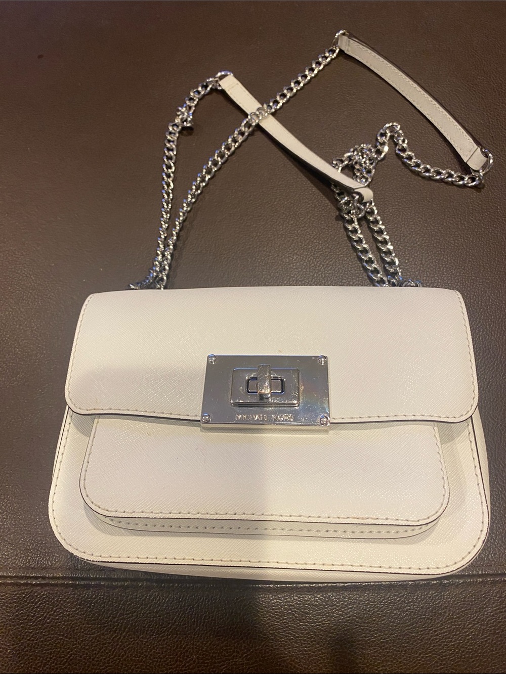 Michael Kors White Leather Chain Shoulder Bag